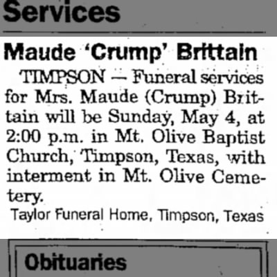 Maude Crump
galveston dailey 5/4/97